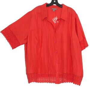 NEW Jessica London Top Linen Button Cottage Boho Romantic Coastal Feminine 28W